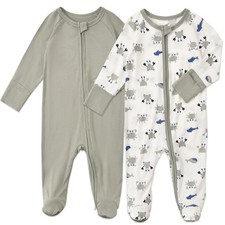 Baby Footed Coverall Pajamas with Mittens Rayon from 2pcs Newborn Infant 2-wa...