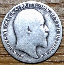 1909 King Edward VII Silver Sixpenc 6d, 2.6 grams Sterling Silver 