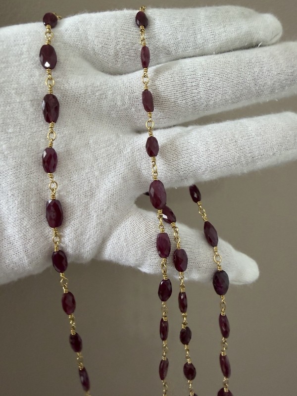 18k Red Stone beaded lariat necklace. Diamond. GIA Certified. Vintage.