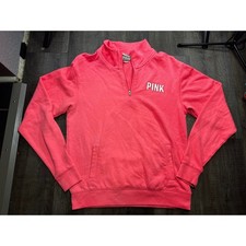 Victoria's Secret PINK Quarter Zip Pullover Sweatshirt Neon Coral Logo XS