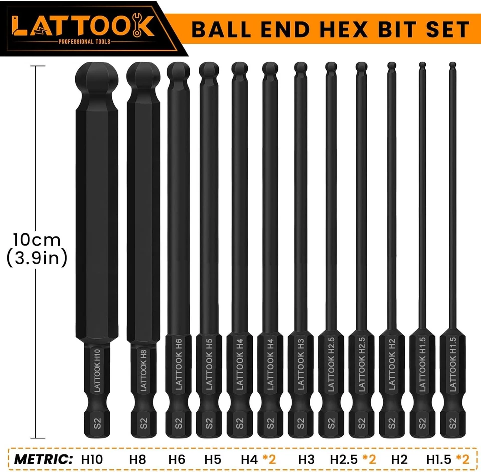 Ball End Hex Head Allen Wrench Drill Bit Set, 12PCS Metric Ball End Hex Bit Set - Image 3 of 4