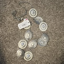 Altar'd State Silver Tone White Enamel Statement Cable Chain Necklace Lobster
