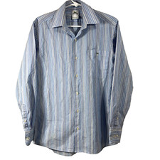 Lacoste Mens Shirt Blue, Multicolored Stripes, Long Sleeve Button Down Size 38