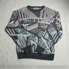 Vintage Abstract Geometric Sweater Pink Gray 90s Retro Fun Grandma Core XL
