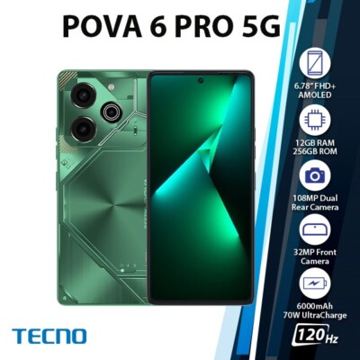 TECNO Pova 6 Pro Android Cell Phone (Green/12GB+256GB/Dual SIM/Unlocked)