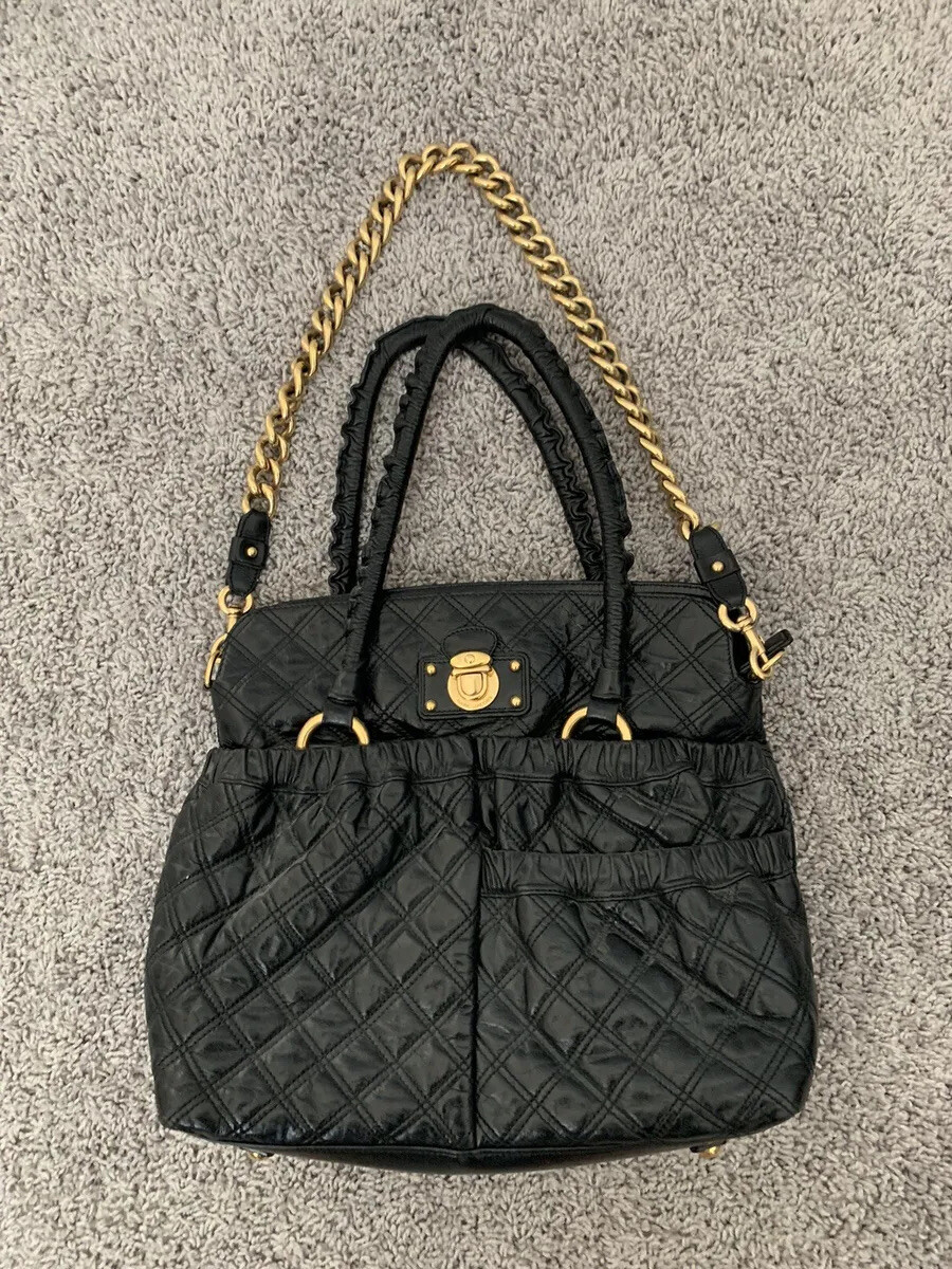 Marc Jacobs black leather tote, gold chain Gem