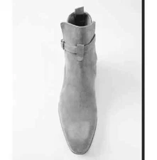 Handmade Jodhpurs Ankle Boot, Men Gray Ankle High Suede Leather Boot