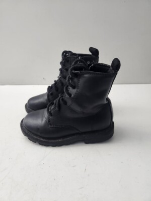 Primark Girls Black Leather Lace Zip Up Ankle Boots Shoes UK