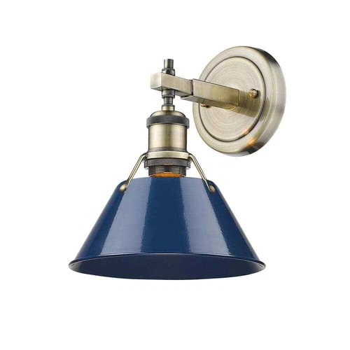Golden Lighting Orwell AB 1-Light Aged Brass Bath Light with Navy Blue Shade - Picture 3 of 3