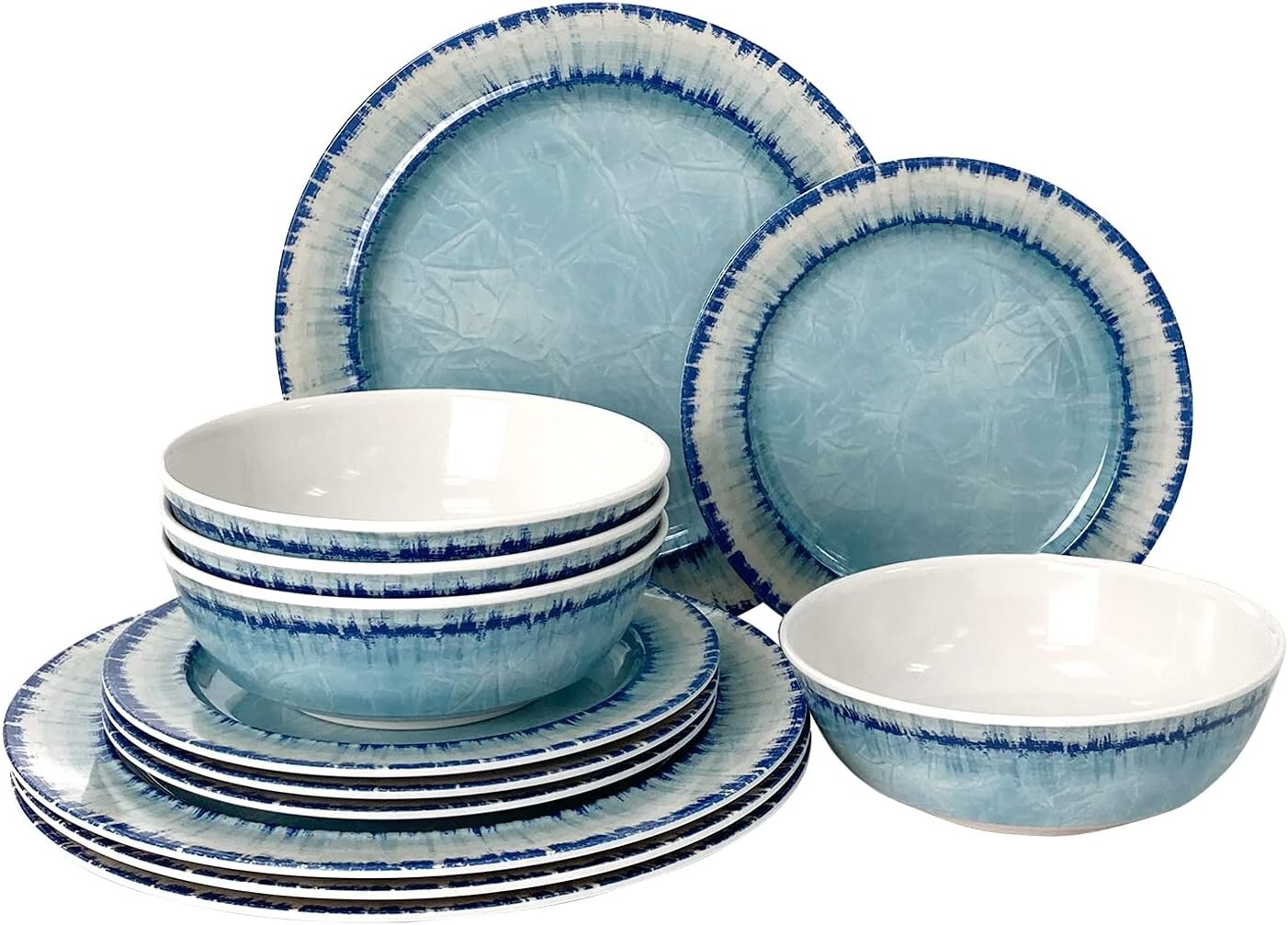 Light Blue Melamine Dinnerware Set, 12 Pcs, Unbreakable & Di