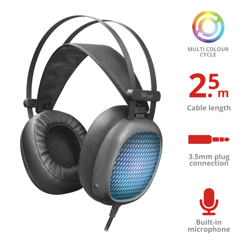 Trust Lumen Comode cuffie Gaming PC laptop Console illuminate Led con Microfono - Immagine 2 di 4