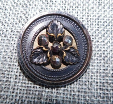 Antique Vtg Steel Cup Button Triad of Leaves with Rivets Aprx: 1-3/8" #528-X