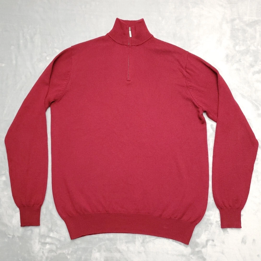 Jeremy Argyle Sweater Mens Extra Large Maroon 100% Merino Wool 1/4 Zip Pullover