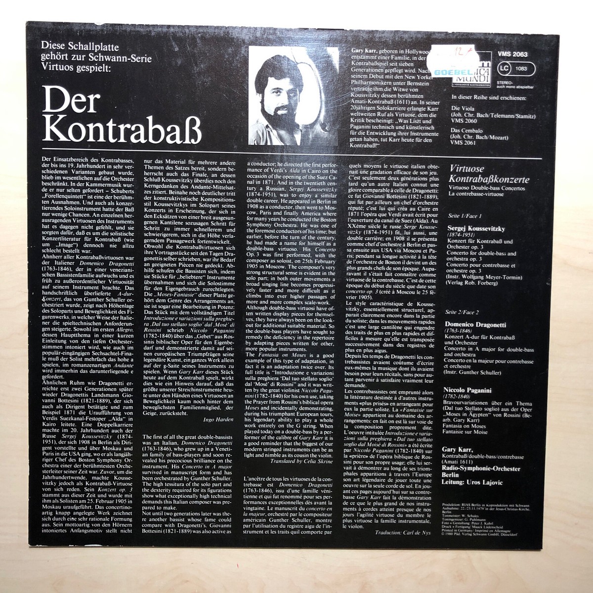 レコードGary Karr Virtuose Kontrabaskonzerte RARE LP 1ED GARY KARR VIRTUOSO DOUBLE BASS CONCERTOS MINT