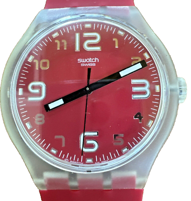 Swatch XL “Vida Loca” 44mm Red Dial Clear Case + Packaging  display picture 1