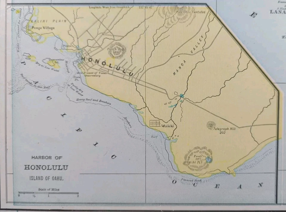 Mapa Vintage 1900 REINO DO HAVAÍ 14"x11" ~ Antigo Original LANAI KAUAI HI - Imagem 3 de 4