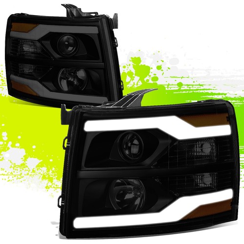 LED DRL Projector Headlight Lamps for Silverado Pickup 0714 Black