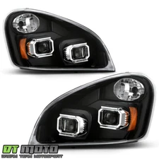 2008-2017 Freightliner Cascadia Halogen Black Projector Headlights Headlamps Set