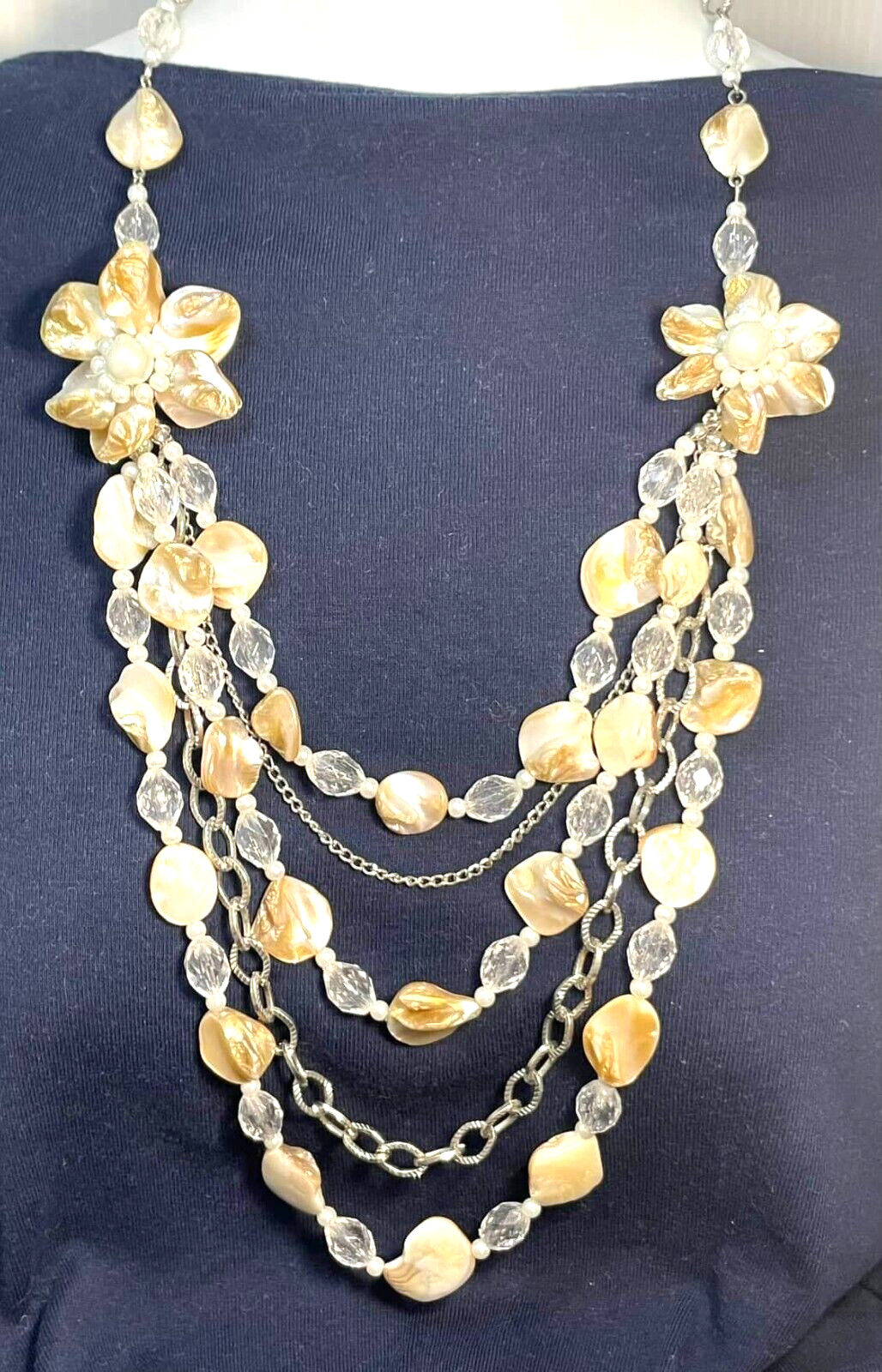 Seashell Statement Multi Strand Necklace Mother o… - image 4