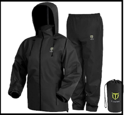 TideWe Rain Suit, Waterproof Breathable Lightweight Rainwear Black Size L