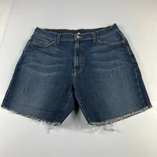 Lucky Brand Jean Shorts Mens 31* Blue Whisker Cut Off Stretch Denim Jorts Tag 32