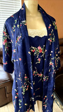 Vntg Inner Most Satin Floral Chemise Nightgown  Robe 2 pc Sz L xbbc
