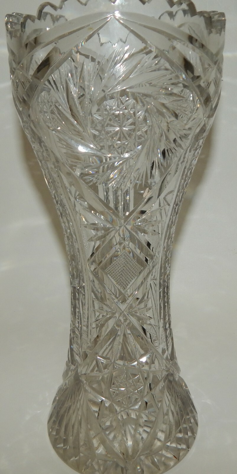 Vintage Large Corseted Hobstar Vase 12.5" Tall 