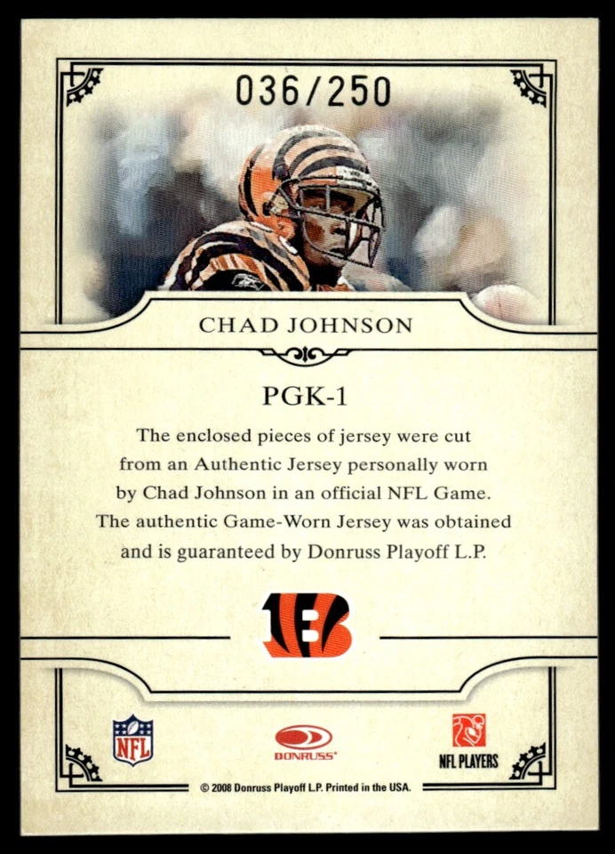 2008 Donruss Threads Pro Gridiron Kings Chad Johnson 036/250 Cincinnati Bengals - Image 2 of 2