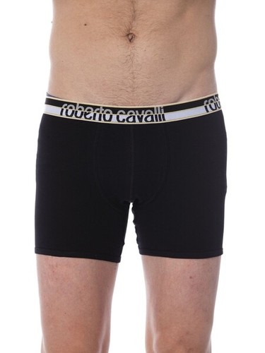 ROBERTO CAVALLI Underwear Black Cotton Stretch Branded Boxer Brief 2-Pack US M - Picture 1 of 4