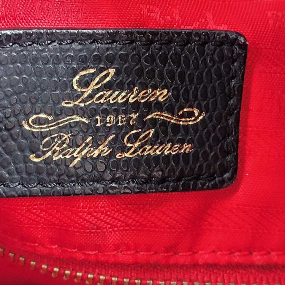 Lauren Ralph Lauren Black Leather Red Interior Purse eBay