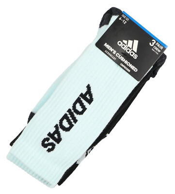 ADIDAS 3-Pack Tiro Cushioned Crew Socks One Size (6-12) Black Almost Blue
