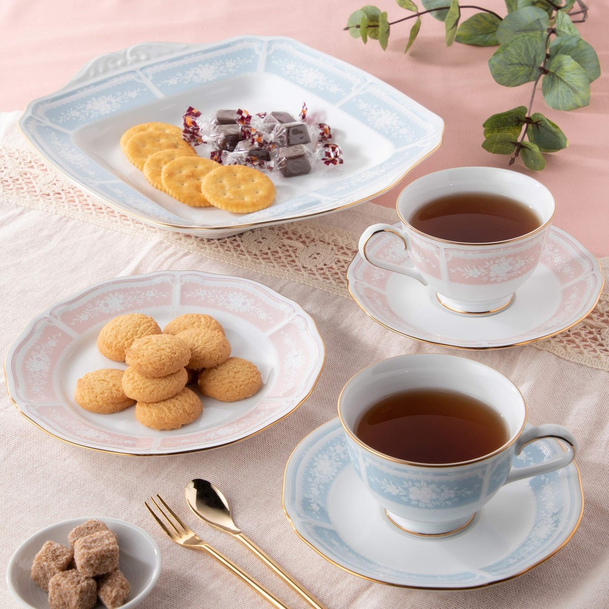Noritake Cup & Saucer Pair Set 220cc Fine Porcelain Tableware Blue