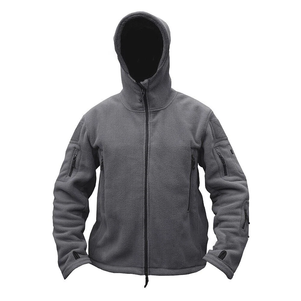 Men Casual Hooded Fleece Jacket Full-Zip Up Outdoor Hiking Windproof Work Coat
