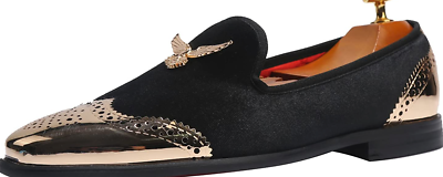 ELANROMAN Black Mens Loafers Gold Eagle Wedding Party Prom  display picture 1