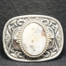 WJ01117 SWEET VINTAGE 1970s STONE FLORAL UNISEX FASHION ARTWORK BELT BUCKLE