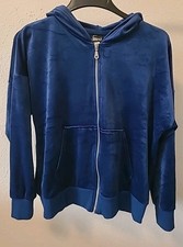 Felina Womens Tracksuit Royal Blue Size Medium Velour-Style Zip Hoodie  Bottoms