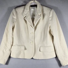 Harve Benard Wool Blend Blazer Jacket Cream Ivory Size 6 Tailored 2 Button Lined