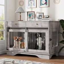 47" Dog Crate Furniture for 2 Dogs Double Dog Kennel with Removable Divider  2