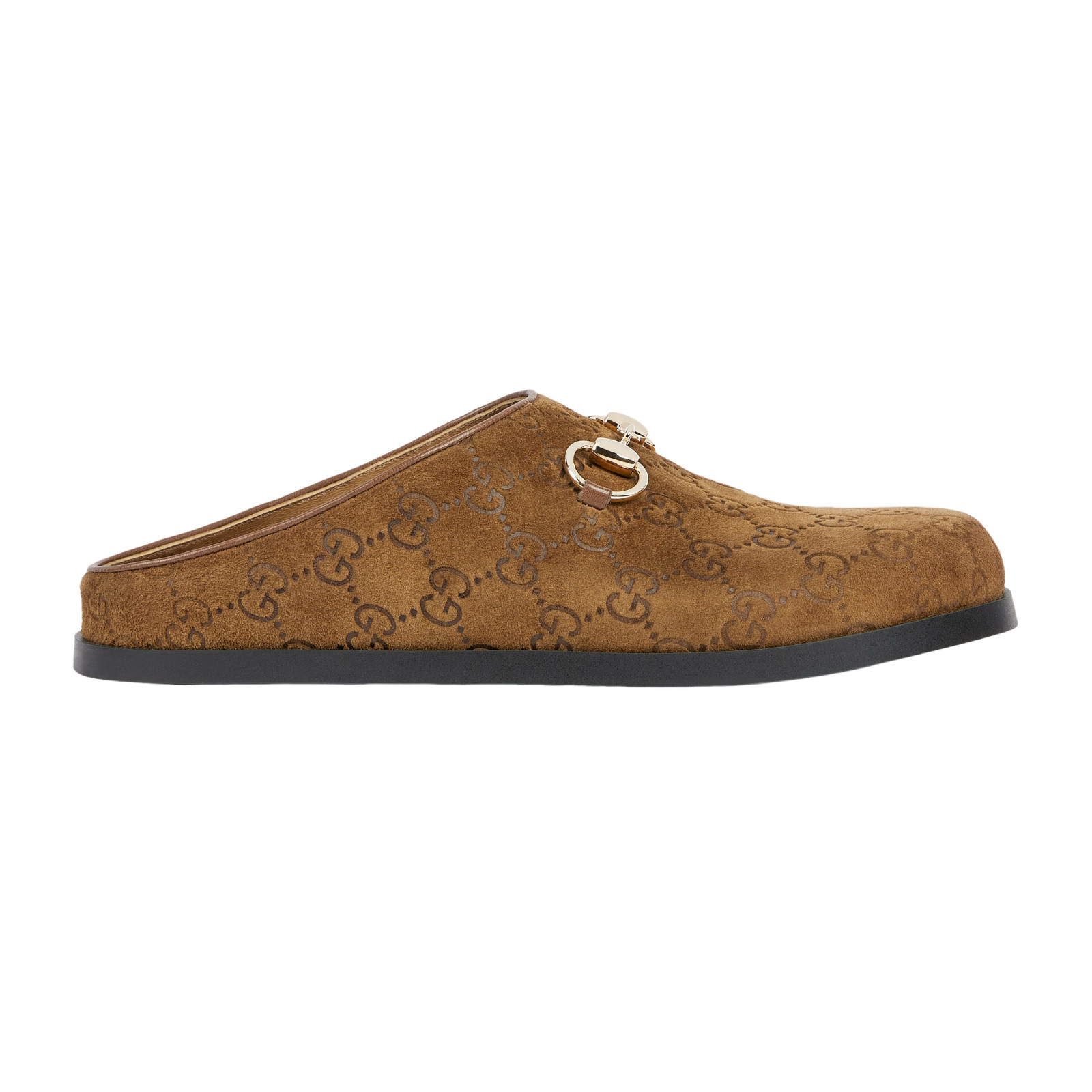 GUCCI Horsebit $890 Women's Brown GG Suede Mules New & Authentic