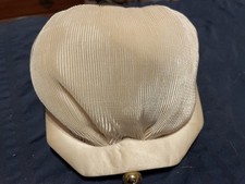 Cream Pleated Satin Evening Bag with Gold Metal Strap. Vintage good condition.