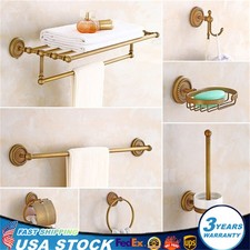 7Pcs Retro Bathroom Accessories Restroom Hardware Carved Brass Towel Bar