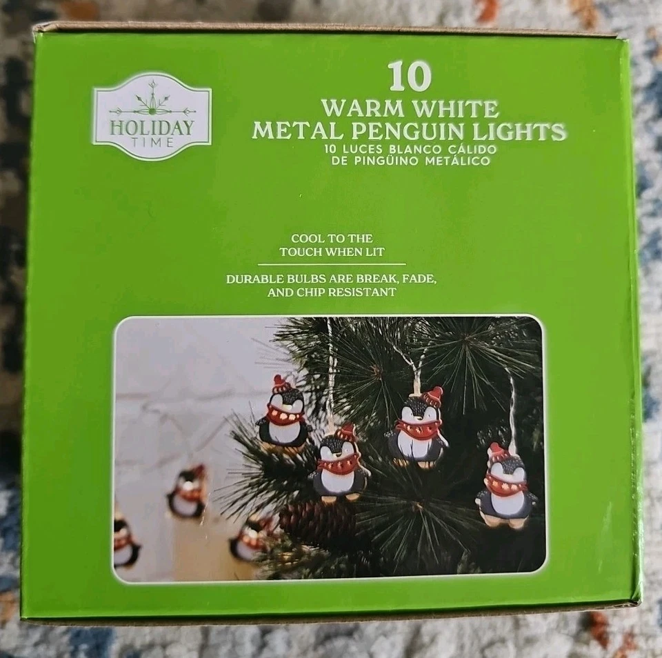 Luces de pingüino de metal blanco cálido Holiday Time de 10 unidades de longitud de 5,5 pies  Foto 2 de 4