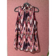 Tyche Large Sleeveless Mock Neck Chevron Blouse Lurex Shimmer USA Made Top