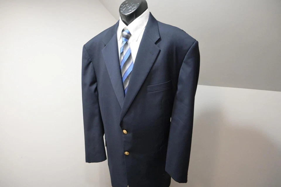 Blazer Chaqueta Deportiva Hickey Freeman 100% Lana Azul Marino Dorado Botón Para Hombre Talla 50 R Foto 3 de 4