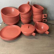 Vintage Spaulding Ware Orange Melamine Dinnerware Set 23 Pc Retro Camping *READ