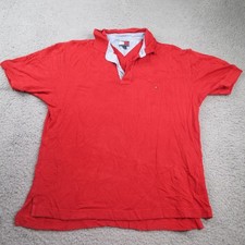 Vintage Tommy Hilfiger Polo Shirt Men's Size Large Red Short Sleeve Golf Classic