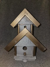 White And Gold Detailed Bird House 12.5 Inches Tall
