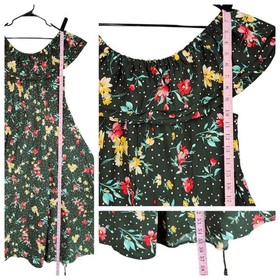 Nuon Westside Maxi Dress M Women Bella Floral Green Off Shoulder Lace Up Bodice
