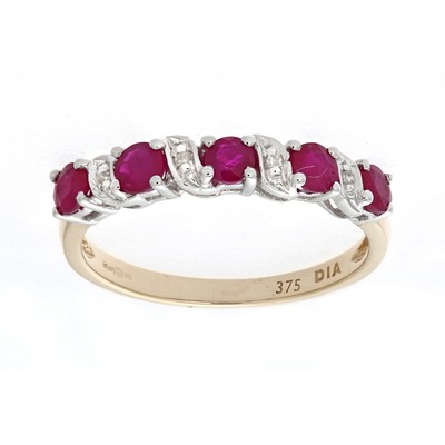 9 Karat Gold Jewelco London Diamant 0,8 Karat Rubinband Welle 5 Stein Ewigkeit Ring 2 mm