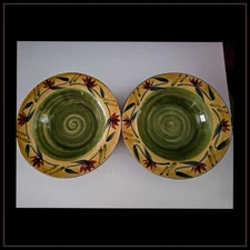 Pier 1 Imports 2pc Elizabeth 9 3/4" Handpainted Stoneware Pasta Soup Bowls-EUC!
